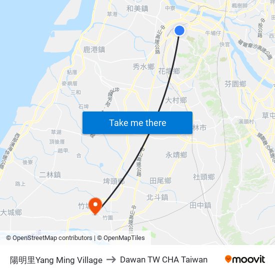 陽明里Yang Ming Village to Dawan TW CHA Taiwan map