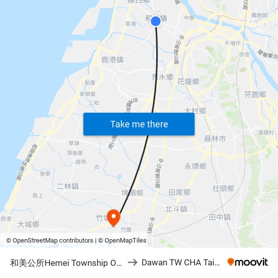 和美公所Hemei Township Office to Dawan TW CHA Taiwan map