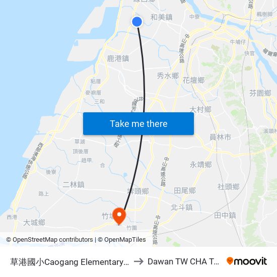 草港國小Caogang Elementary School to Dawan TW CHA Taiwan map