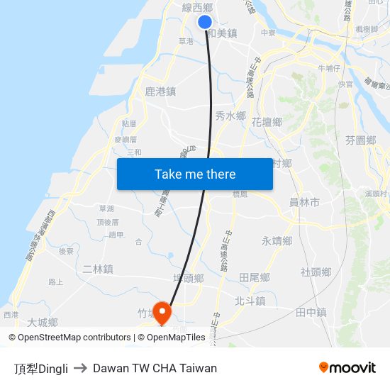 頂犁Dingli to Dawan TW CHA Taiwan map