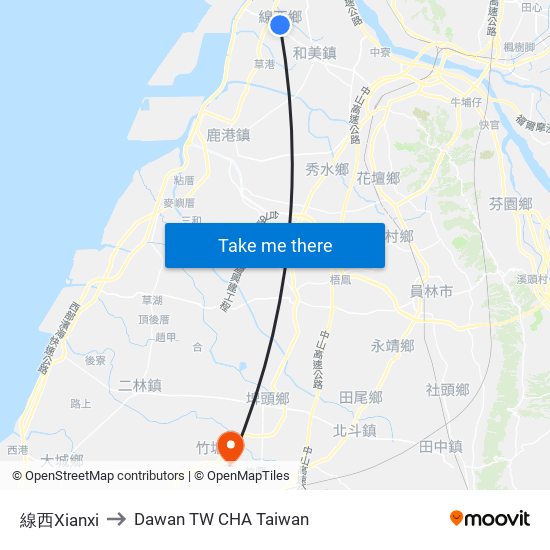 線西Xianxi to Dawan TW CHA Taiwan map