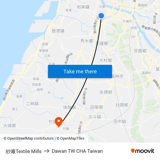 紗廠Textile Mills to Dawan TW CHA Taiwan map