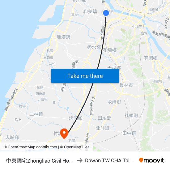 中寮國宅Zhongliao Civil House to Dawan TW CHA Taiwan map