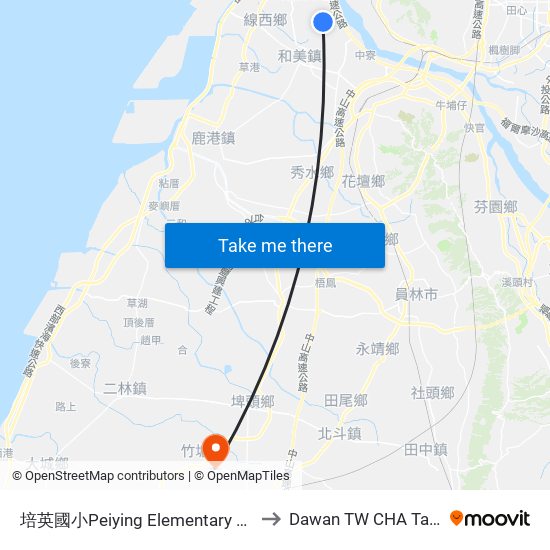 培英國小Peiying Elementary School to Dawan TW CHA Taiwan map