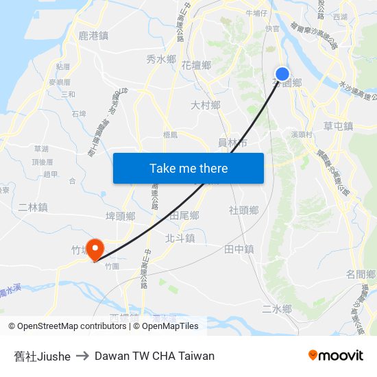 舊社Jiushe to Dawan TW CHA Taiwan map