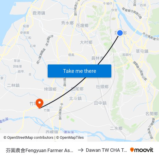 芬園農會Fengyuan Farmer Association to Dawan TW CHA Taiwan map