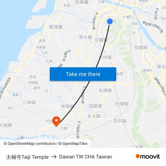 太極寺Taiji Temple to Dawan TW CHA Taiwan map