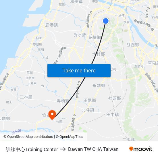 訓練中心Training Center to Dawan TW CHA Taiwan map