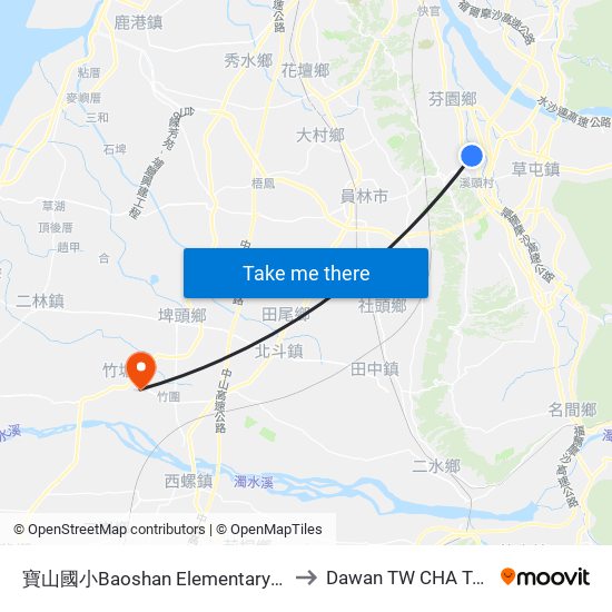 寶山國小Baoshan Elementary School to Dawan TW CHA Taiwan map