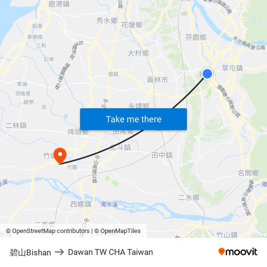 碧山Bishan to Dawan TW CHA Taiwan map