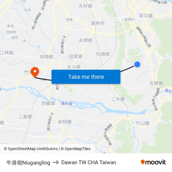 牛港嶺Niugangling to Dawan TW CHA Taiwan map