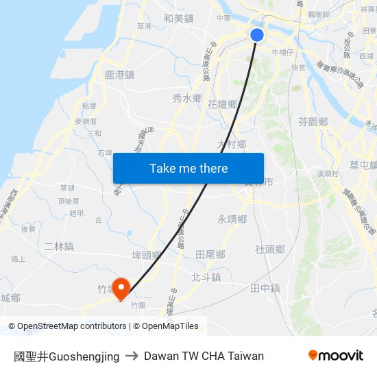 國聖井Guoshengjing to Dawan TW CHA Taiwan map