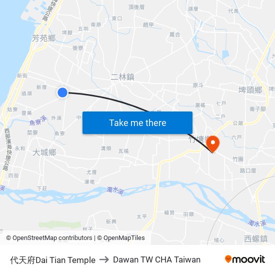代天府Dai Tian Temple to Dawan TW CHA Taiwan map