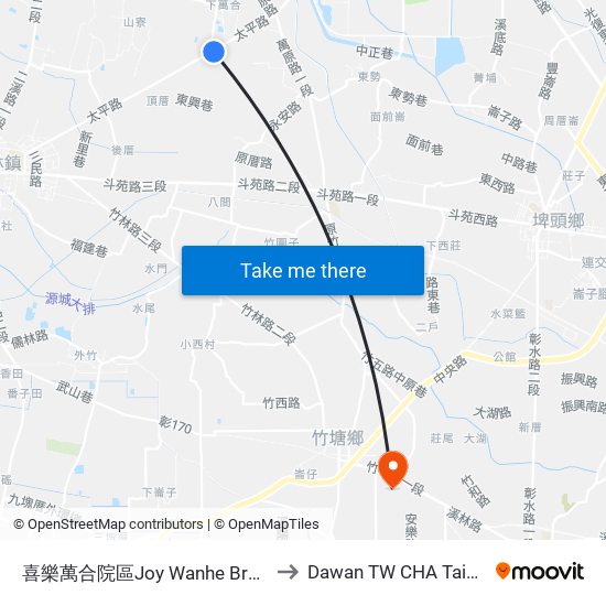 喜樂萬合院區Joy Wanhe Branch to Dawan TW CHA Taiwan map