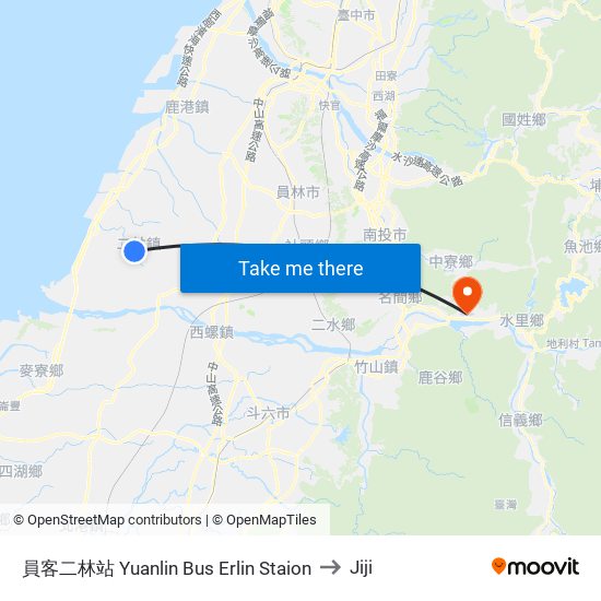 員客二林站 Yuanlin Bus Erlin Staion to Jiji map