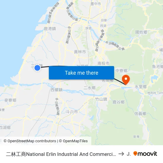 二林工商National Erlin Industrial  And Commercial Vocational High School to Jiji map