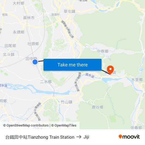 台鐵田中站Tianzhong Train Station to Jiji map