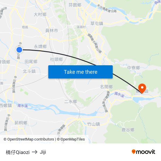 橋仔Qiaozi to Jiji map