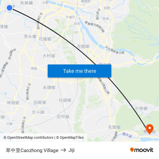 草中里Caozhong Village to Jiji map