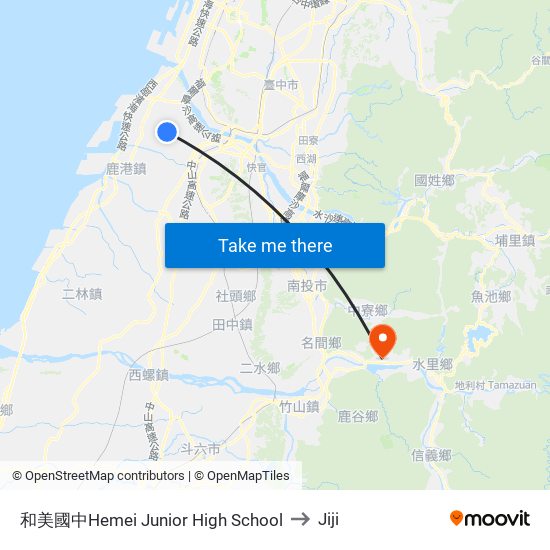 和美國中Hemei Junior High School to Jiji map