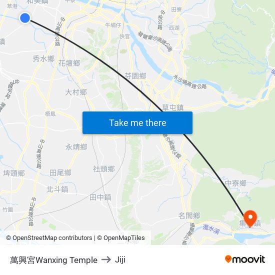 萬興宮Wanxing Temple to Jiji map