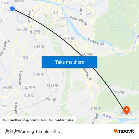 萬興宮Wanxing Temple to Jiji map