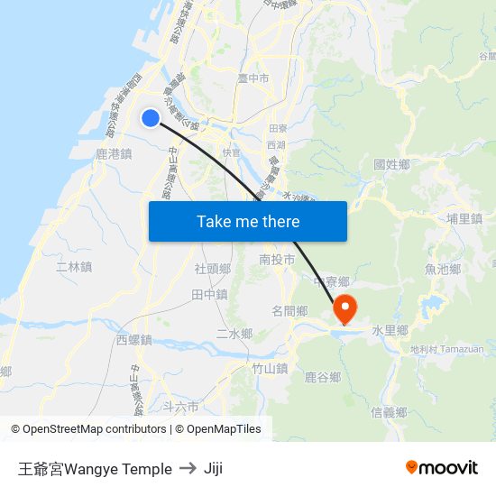 王爺宮Wangye Temple to Jiji map