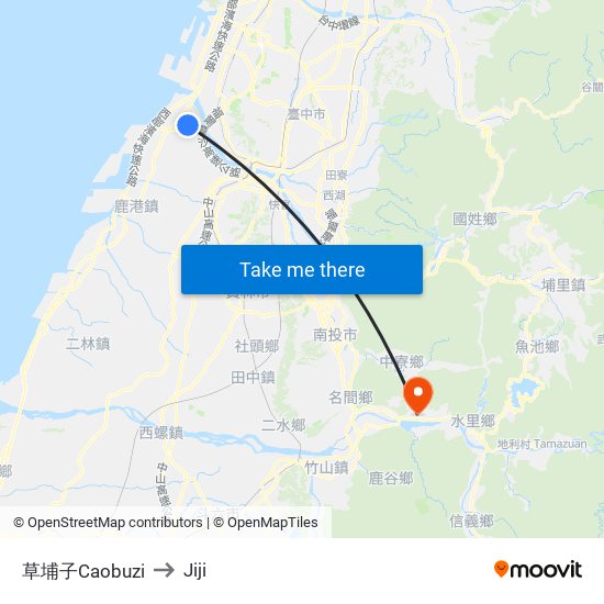 草埔子Caobuzi to Jiji map