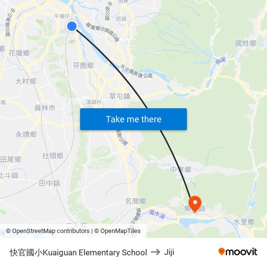 快官國小Kuaiguan Elementary School to Jiji map