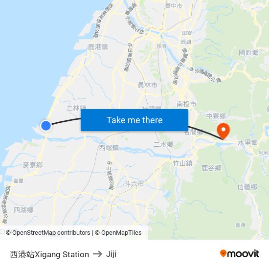 西港站Xigang Station to Jiji map