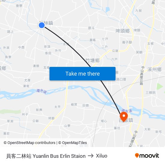 員客二林站 Yuanlin Bus Erlin Staion to Xiluo map