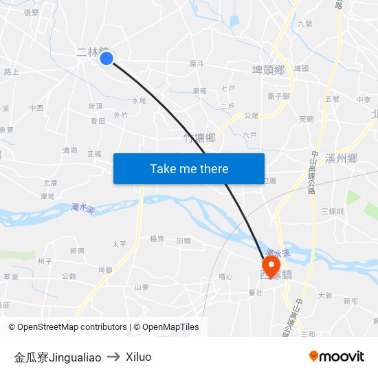 金瓜寮Jingualiao to Xiluo map