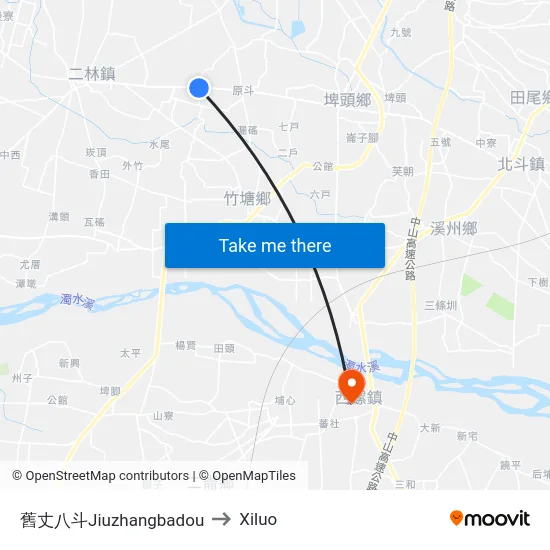 舊丈八斗Jiuzhangbadou to Xiluo map