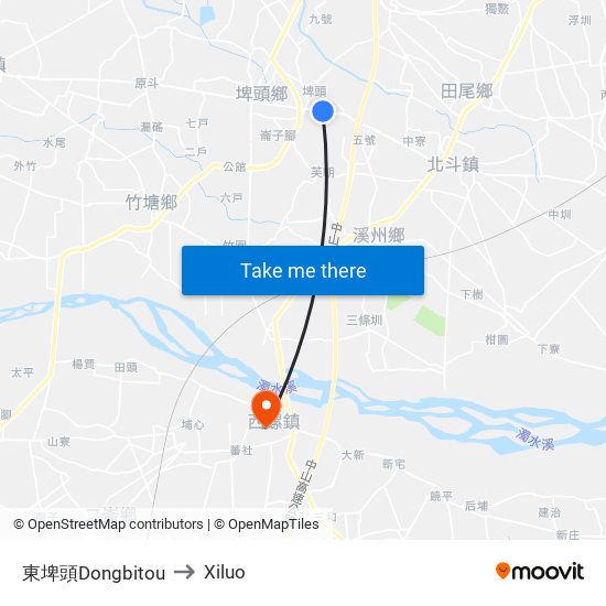 東埤頭Dongbitou to Xiluo map