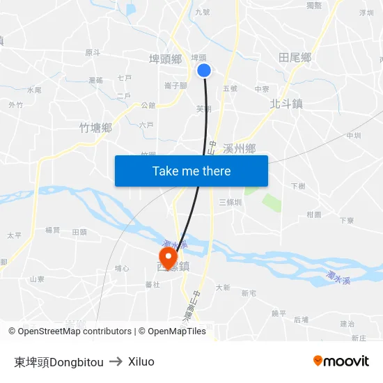 東埤頭Dongbitou to Xiluo map