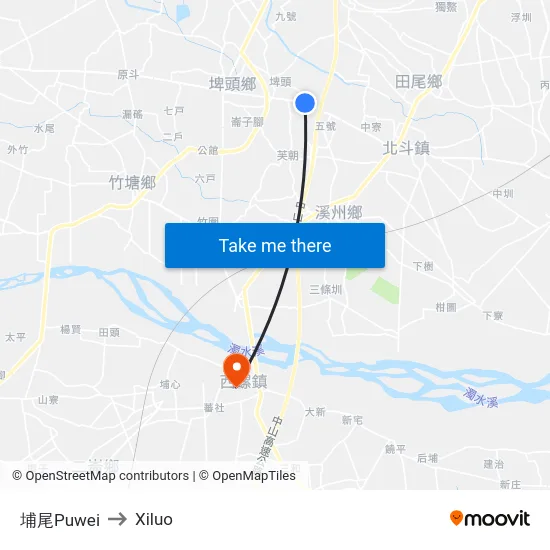 埔尾Puwei to Xiluo map