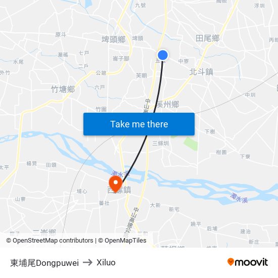 東埔尾Dongpuwei to Xiluo map