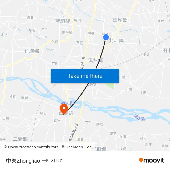 中寮Zhongliao to Xiluo map