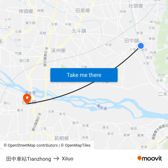 田中車站Tianzhong to Xiluo map