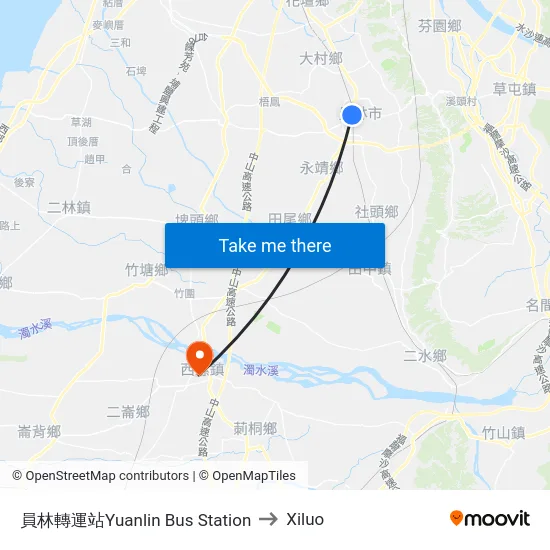 員林轉運站Yuanlin Bus Station to Xiluo map