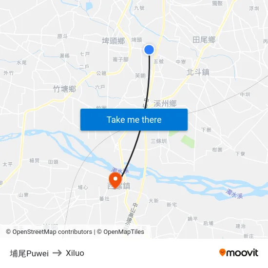 埔尾Puwei to Xiluo map