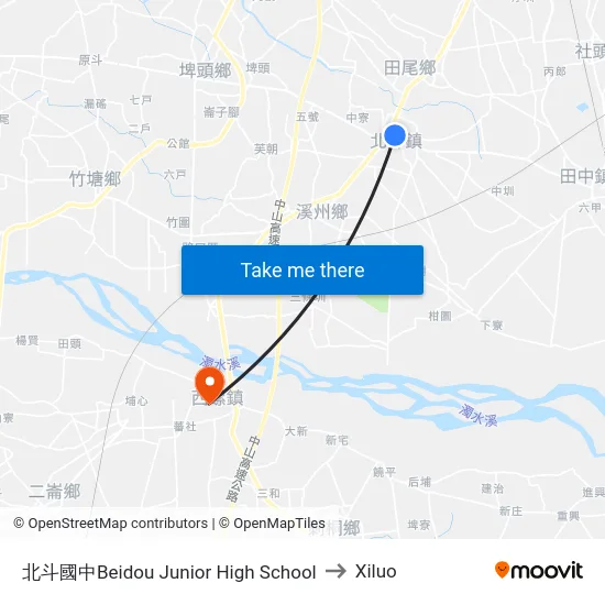 北斗國中Beidou Junior High School to Xiluo map