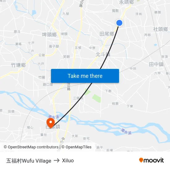 五福村Wufu Village to Xiluo map