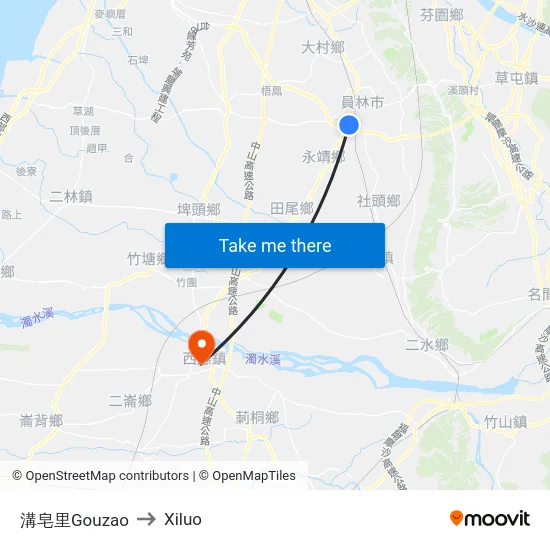 溝皂里Gouzao to Xiluo map