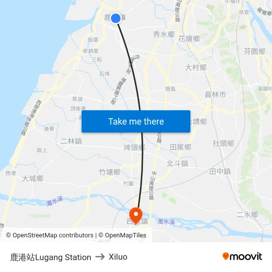 鹿港站Lugang Station to Xiluo map