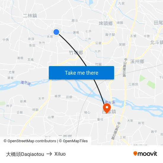 大橋頭Daqiaotou to Xiluo map