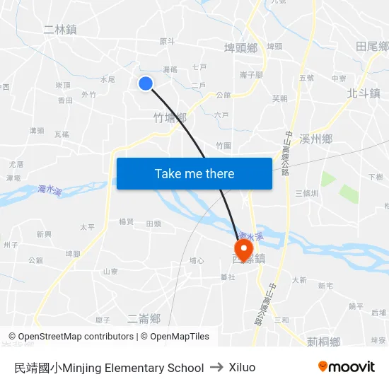 民靖國小Minjing Elementary School to Xiluo map