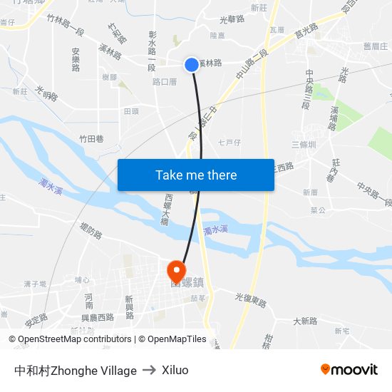 中和村Zhonghe Village to Xiluo map