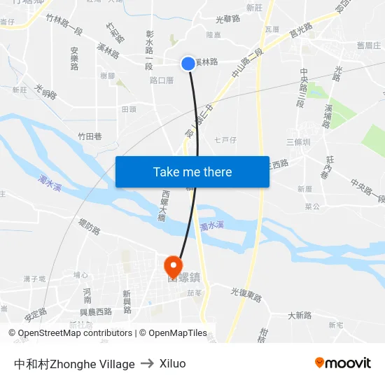 Zhonghe Village to Xiluo map