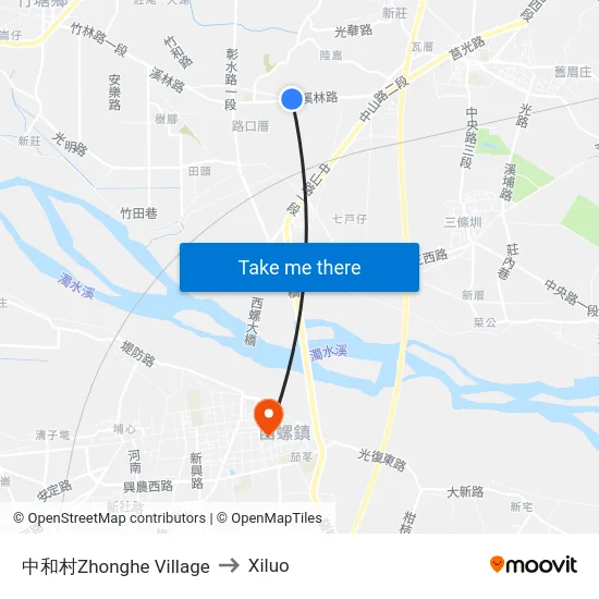 中和村Zhonghe Village to Xiluo map